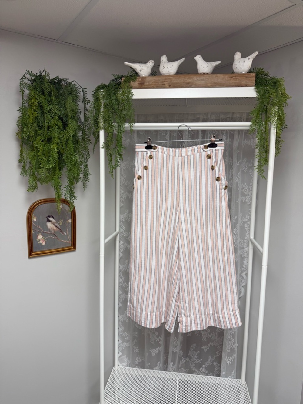 American Eagle High-Waisted Side Button Stripe  Wide Culottes Pants - Size Large